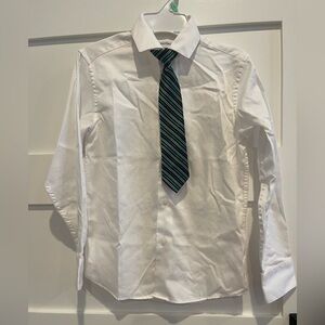 Classic White Kid’s Shirt with Striped Tie. Size 8